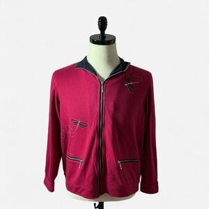 Alfred Dunner Dragonfly Embroidered Full‎ Zip Jacket Red Size 8